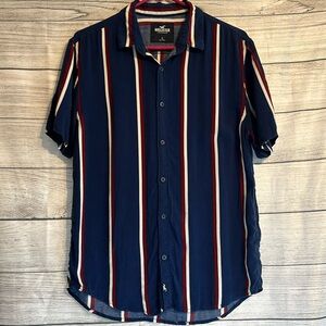 Hollister Men's Button Down Blue with Red and White Stripes Size SMALL